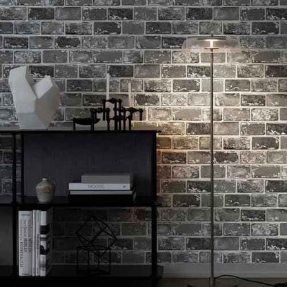 GaliGali Black and Silver Brick Wallpaper, Peel and Stick Wallpaper, Self-Adhesive Classic Antique Texture Rock Wall Paper, Removable Contact Paper for Home Decoration 17.3"x118", No.A07020J-3