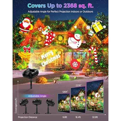 Christmas Projector Lights Outdoor Waterproof, 10 Slides x 8 Bright HD Patterns, Firefly & Ocean Wave Effects, Timer Snowflake Light Projector for House Yard Xmas New Year Valentine¡¯s Thanksgiving