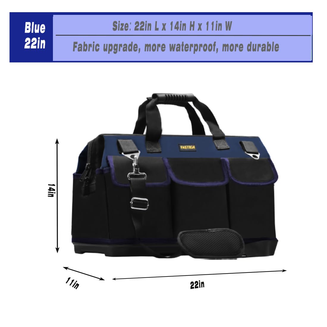 FASTECH 22in Heavy Duty Bottom Tools Bag With Wide Mouth For Tool Storage, Carrier and Organizer, Tote Bag for Men/Women, Wide Mouth Tool Bags With Inside Pockets (22 Inch)