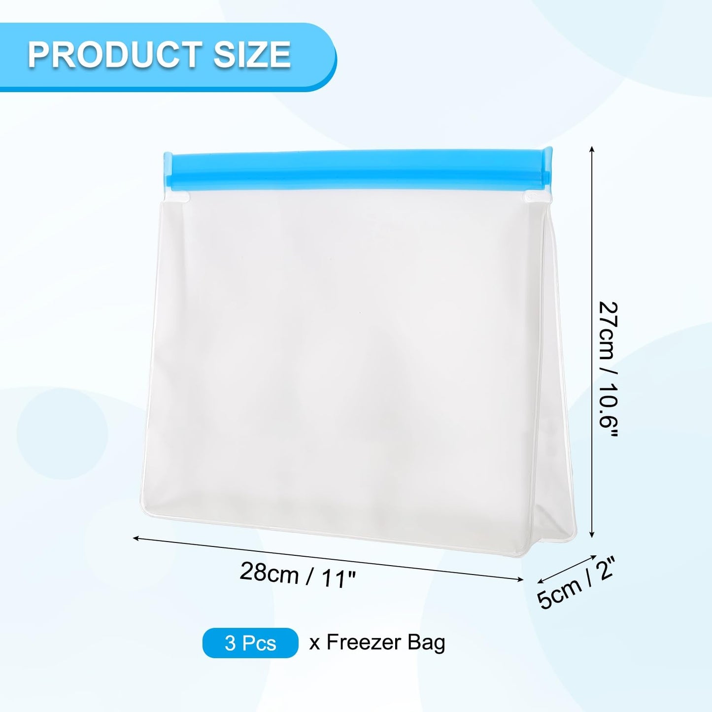 PATIKIL 8.7"x2"x5.3" Reusable Freezer Bag, 3 Pcs Leakproof Zip Food Storage Stand Up Bags Fridge Snack Vegetable Fruit Ice Container for Long-Lasting Freshness, Black