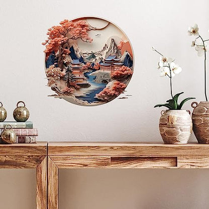 Warm Tones Chinese Landscape Chinese Paper Cutting Style Window Wall Decal for Kids - Paper Style Wall Sticker | Removable, Waterproof, and Easy Peel and Stick | Perfect for Kids, Baby Room,