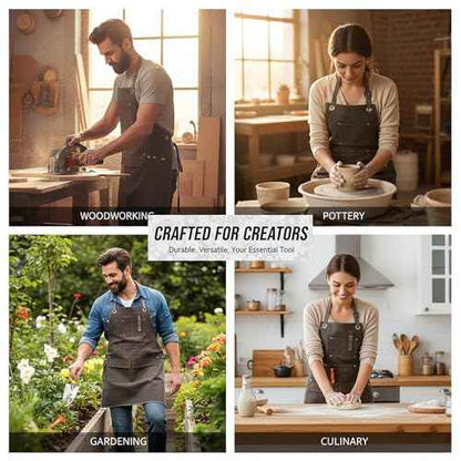 Apron with Pockets,Heavy?Duty Thick Canvas,Electrician & Gardening Tool Apron,Adjustable Cross?Back Straps,Unisex