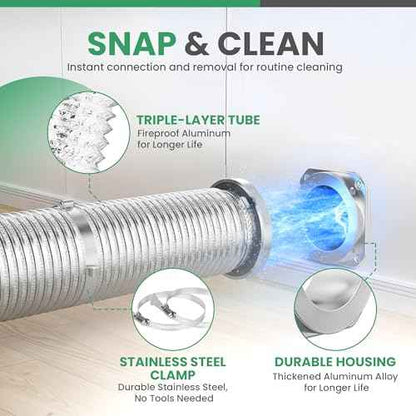 Magnetic Dryer Vent Connector Kit DV180, 4 Inch Dryer Vent Hose with Magnetic Coupling & Aluminum Duct, Leak-Resistant, Heat-Resistant, Flexible, Easy to Install and Clean, for Most Dryer