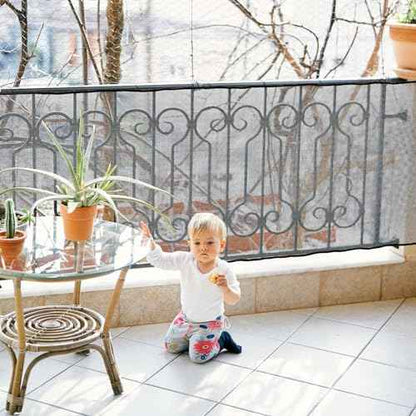 Hosuly Banister Guard 15 x 3 ft Balcony Netting for Kids Pets Stairway Safety Net Baby Fence Door Balcony Netting Safety Mesh Stair Net with No Drilling for Apartment Railing(Black)