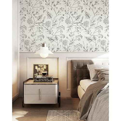 Safiyya Peel and Stick Wallpaper Black and White Floral Contact Paper Peel and Stick 17.3"x 78.7" Wall Paper Self Adhesive Removable Wallpaper for Bedroom Bathroom Vinyl Roll