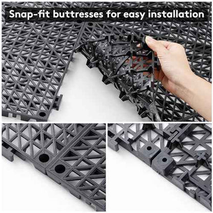 12PCS Interlocking Drainage Mat, 12" x 12" Non-Slip Splicing Rubber Drainage Floor Mats with Holes, Cushioning Floor Tiles Mats for Deck, Pool, Indoor Bathroom & Outdoor Balcony-Black