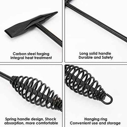 Hynade Welding Hammer with Coil Spring Handle,Wire Brush 9.5 Inch Wood Handle,Cone and Vertical Chisel Welding Chipping Hammer and Welding Slag Metal Rust Removal Scratch Brush