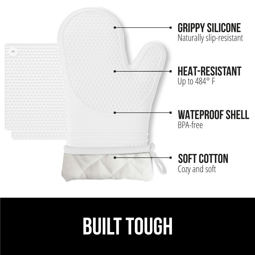 GORILLA GRIP BPA-Free Soft Silicone Oven Mitts and Pot Holders Sets, Heat Resistant Waterproof Cooking Gloves, Thick Cotton Lining, Flexible Gripping for Baking Grilling, Kitchen Trivets, Turquoise