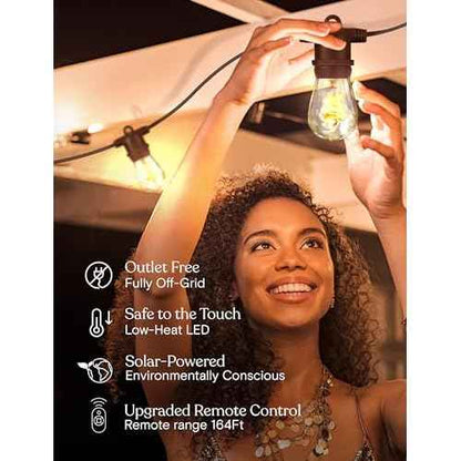 Brightech Ambience Pro Super Bright Solar Outdoor String Lights: Security, Visibility & Ambience - Heavy Duty Waterproof Patio Lights - Edison Spiral Shatterproof Bulbs - 4W Soft White Remote Control