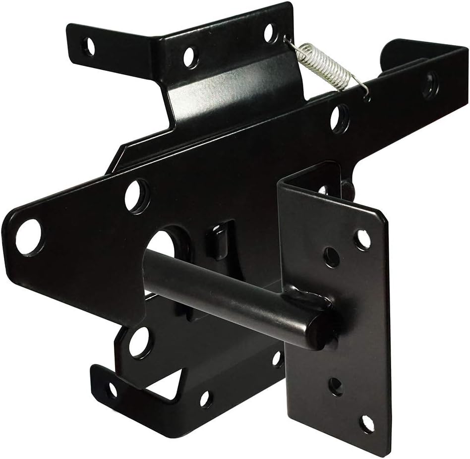 Self-Locking Gate Latch Heavy Duty Post Mount Automatic Gravity Lever Wood/PVC Fence Gate Lock with Fasteners Hardware,for Secure Pool |Yard | Gadren, Steel,Black