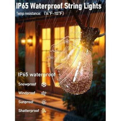 luckystyle 150FT LED Outdoor String Lights with Remote, 55+2 Shatterproof Bulbs Waterproof and Dimmable Patio Lights for Porch, Garden, Backyard, Deck, Balcony, 2700K Hanging Lighting