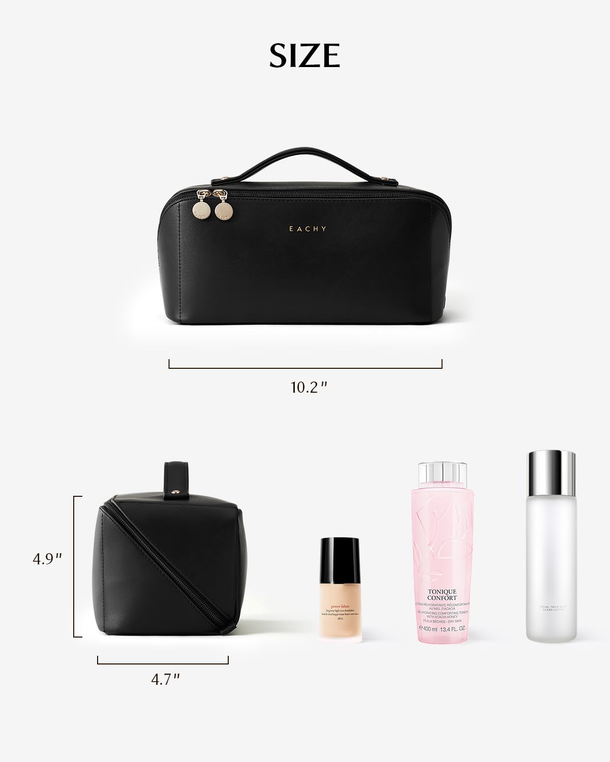 EACHY Travel Makeup Bag, Large Capacity Cosmetic Bags for Women, Waterproof Portable Open Flat Toiletry Bag Make up Bag with Divider and Handle, Gifts for Women
