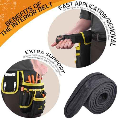 MOZETO Tool Belt, Dual Quick-Release 26 Pockets Electrician Belts for Men, Heavy Duty Construction Carpenter Tool Belts (36"-42")