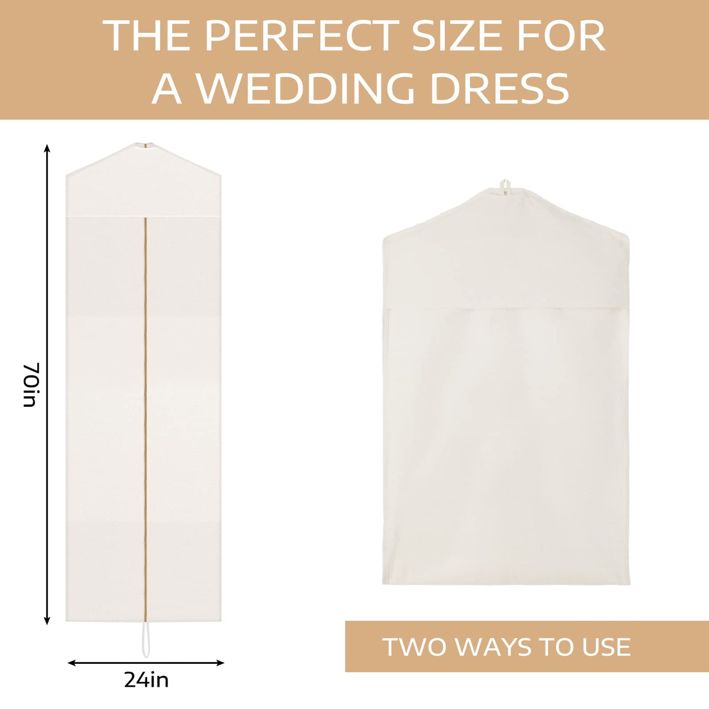 Sotiff Cotton Dress Garment Bags for Long Gowns Long Dress Travel Breathable Foldable Storage Bag Dust Proof(White,70 x 23.6 Inch)
