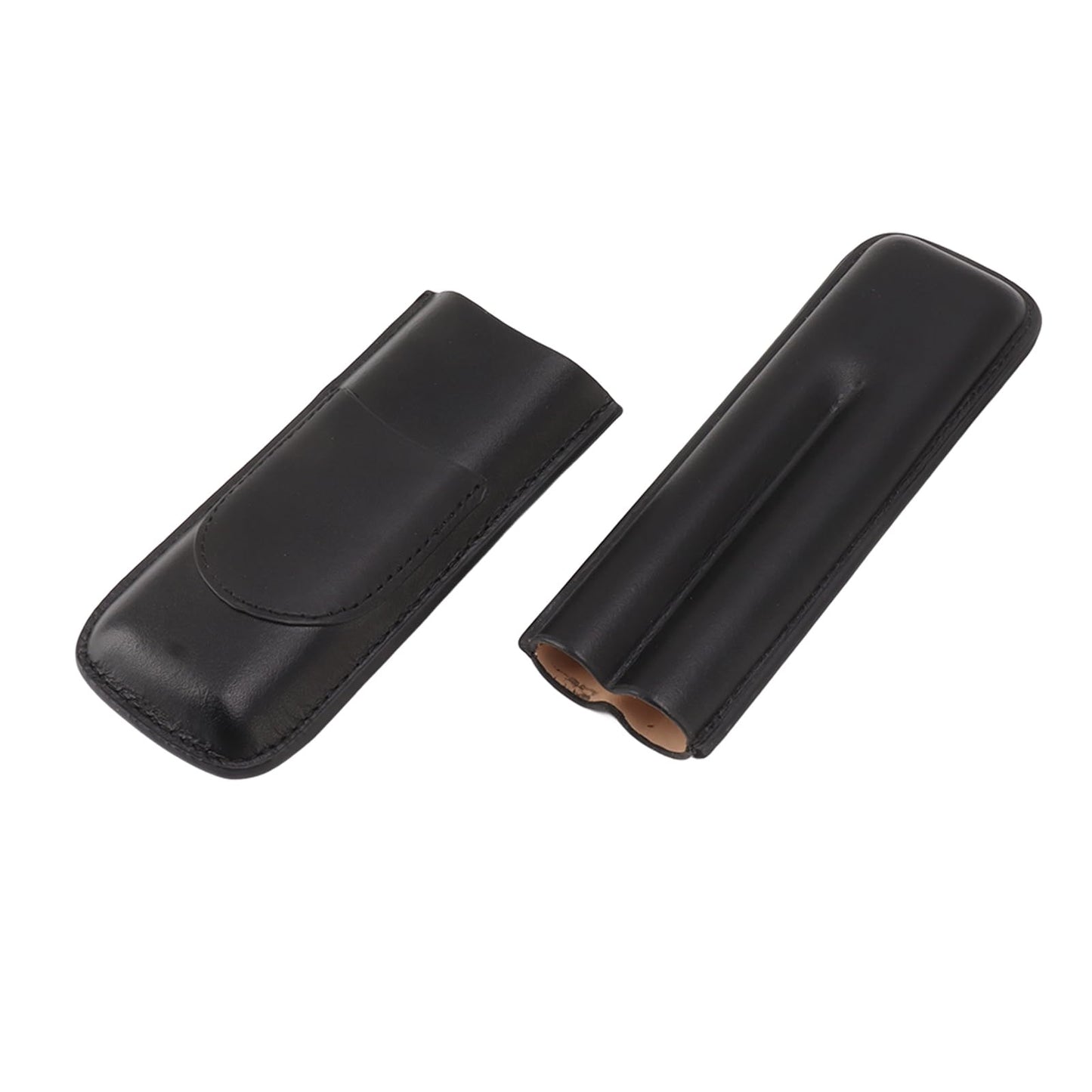 OEBUAFI 2 Finger Faux Leather Cigar Case, Premium Soft Touch Travel Holder with Front Pocket for Cutter, Elegant Sewing Technology Lightweight Durable Men (Black)