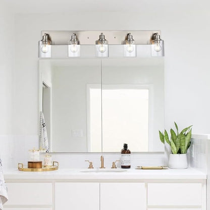 VINLUZ 5 Light Indoor Vanity Lights with Clear Glass Shade,Black Bathroom Spotlight Fixture with Rotatable Light Head Metal Ceiling Light Fixture