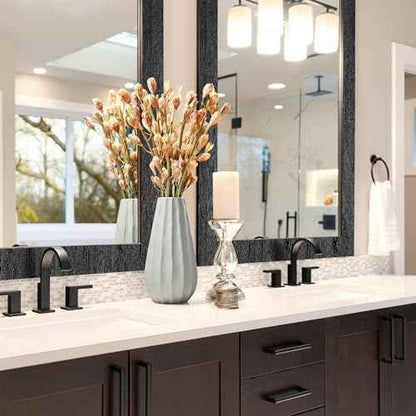 WADILE 3D Black Wood Grain Wallpaper Border Mirror Frame Removable Waterproof, Peel and Stick Wall Paper Border Decor Self Adhesive, Kitchen Bathroom Sticker