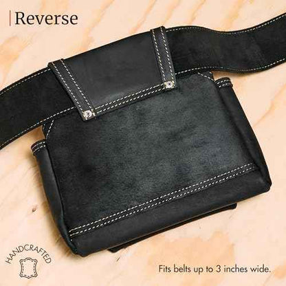 FESA 2 Pocket Nail Pouch for Tool Belts - Leather Screw Pouch with 2 Extra Large Pockets for Fasteners - Heavy Duty Rivets & Stitching - Fits Tool Belts up to 3" - Handcrafted
