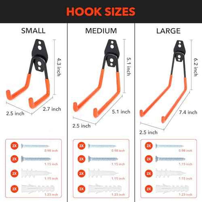 10 Pack Heavy Duty Steel Utility Wall Hooks Anti-Slip Coated - Garage Wall Mount Hanging Storage Organizer for Bikes, Ladders, Garden Tools, Skis and More