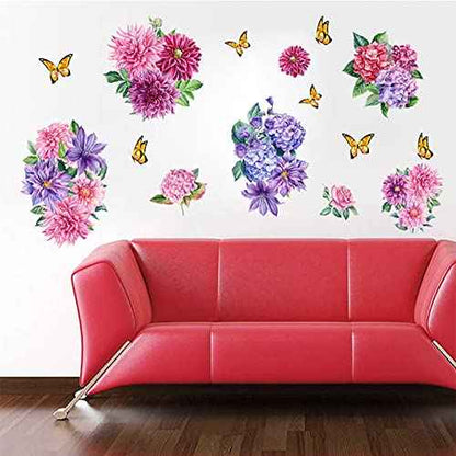 Wall Peony Butterfly Decals, Peony Rose Lavender Butterfly Flower Wall Stickers Flowers Decals Self Adhesive Removable Art Murals, Floral Peonies Walls Decal Stickers Walls Decor