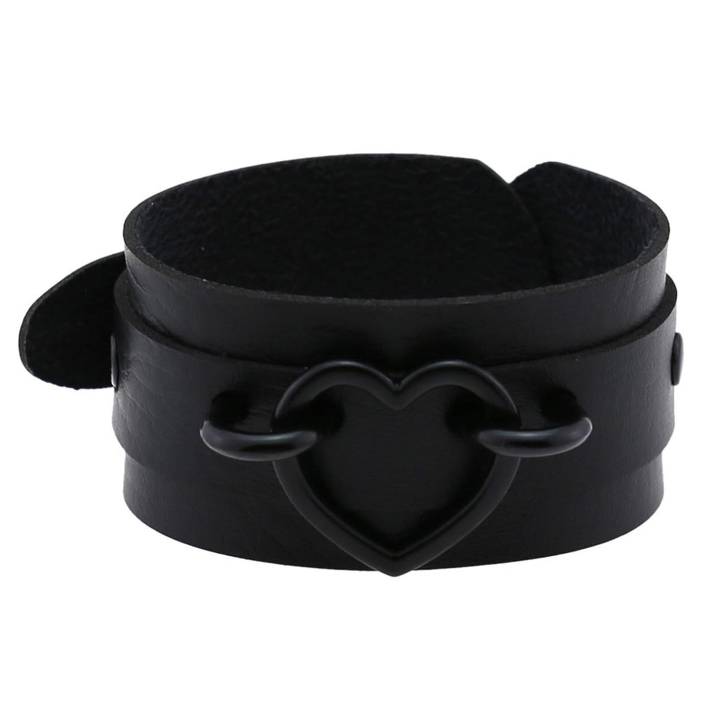 Tosmifairy 3Pcs Leather Choker Collar Set,Heart Necklace + Wide Wrist Bracelets Combo Punk Gothic Cosplay Jewelry Gift for Women,Black-All
