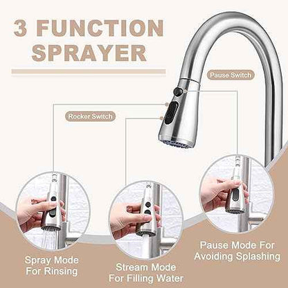 Touchless Kitchen Sink Faucet with Pull Down Sprayer, Herogo Brushed Nickel Stainless Steel Smart Activated Kitchen Faucet with Soap Dispenser, Single Handle Motion Sensor Tap for Farmhouse RV Sink