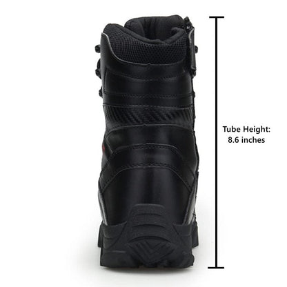 BORAMAX Men's Hiking Shoes Stealth Force Waterproof Black Tactical Boots, Men Leather Side Zip Military Combat Desert Boots