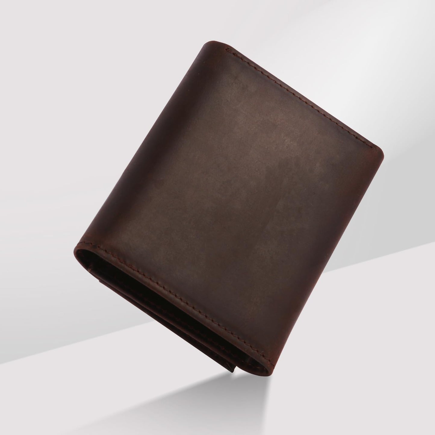 baotuiok Mens Trifold Crazy Horse Leather Wallet with 11 card Slots， Genuine Leather RFID Blocking Wallet for Men（brunet brown）