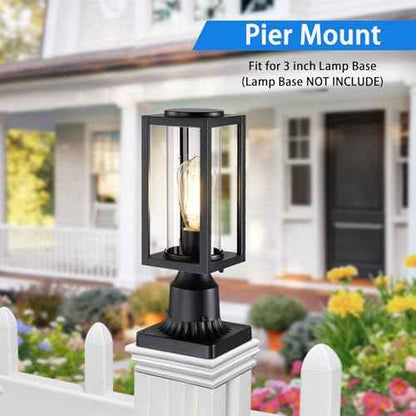 Outdoor Post Lights Lamp Post Light Fixture 2 Pack, Modern Black Exterior Post Lantern Fixture with Tempered Glass, Anti-Rust Light Posts for Outside for Driveway Patio Garden