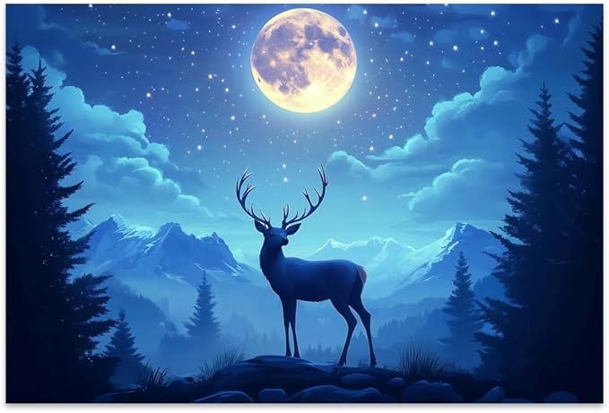Yesad Deer Wall Art, Christmas Canvas Wall Art, Animal Picture Artwork Aesthetic Poster Prints Wall Décor for Farmhouse Living Room, Bedroom, Office (Unframed,30”x20”,Deer4)
