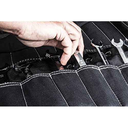 Dickies Large Wrench/Screwdriver Organizer Roll for Mechanics, 23 Tool Pockets, Durable Canvas Construction, 26 in. x 14.25 in. Unrolled, Black