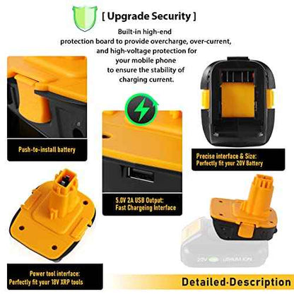 ¡¼Fast USB | Replace for Dewalt 20V to 18V Battery Adapter¡½ Converter DCA1820 for Dewalt 18V Tools Convert Dewalt 20V Battery DCB203 DCB206 to Dewalt 18V XRP NiCd NiMh Battery DC9098 DC9096 for Phone