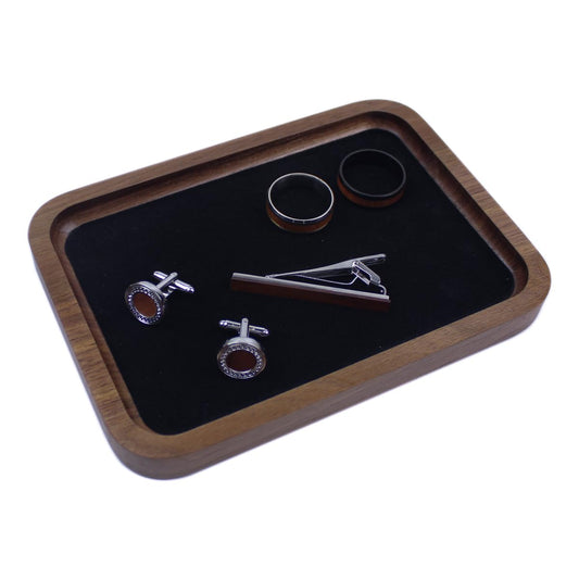 DSHOM Walnut Solid Wood Square Jewelry Display Valet Tray Dish for Elegant Presentation of Your Finest Pieces, Perfect for Personal Use Men Women Gift 6.9"