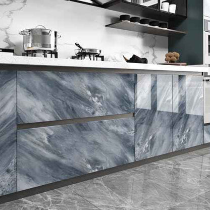 Peel and Stick Backsplash for Kitchen Marble Contact Paper for Cabinets Glossy Grey/Blue Wallpaper Peel and Stick Modern Self Adhesive Wall Paper for Kitchen Bathroom Countertops Waterproof