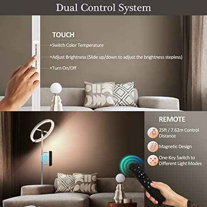 FIMEI Split Floor Lamp, Bright Modern LED Standing Lamp, Stepless Dimming and 4 Color Temperature, Eye-Protection Reading Standing Light for Living Room Bedroom Office, Touch&Remote Control, White