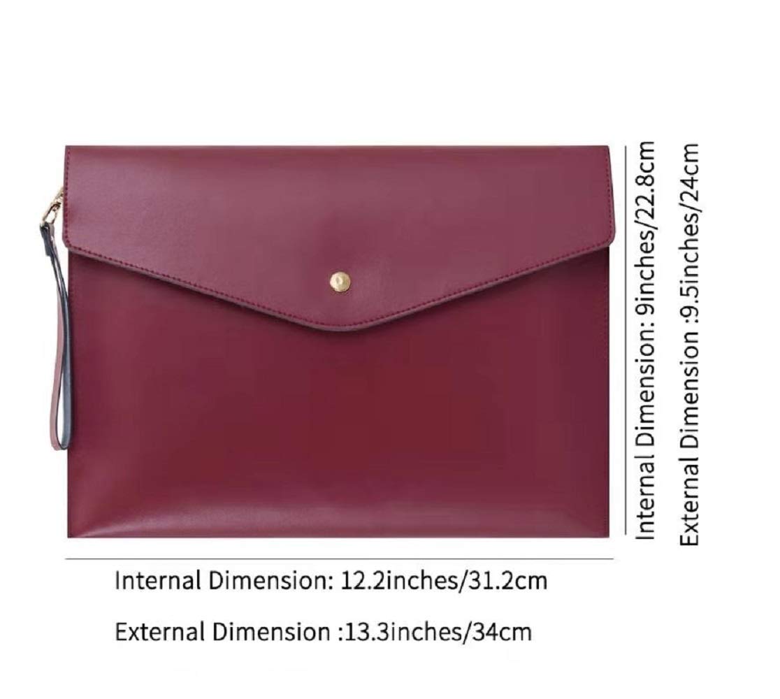 Wonderpool A4 Real Leather Multifunction Portfolio Envelope File Holder for Paper Document Stationery Organizer and Tablet Case PC Sleeve (Wine red)