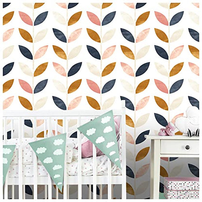 Floralplus Peel and Stick Wallpaper Boho Leaf Removable Wallpaper for Bathroom Renter Leaf Contact Paper for Locker Shelf Liner Vinyl Adhesive Wallpapers Wall Mural Decor 17.5 in x 118 in