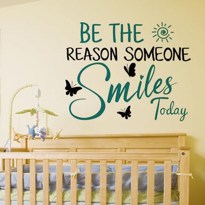SUPERDANT Inspirational Quotes Wall Stickers Be The Reason Someone Smiles Today Vinyl Saying Decals Vinyl Wall Art Decal Positive for School Stairs Classroom Decor Office Inspiration Decoration