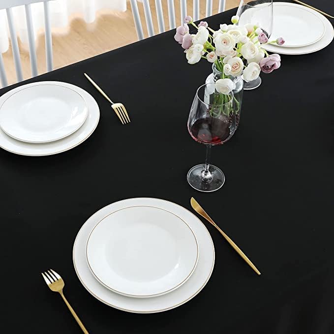 LivinEase Rectangular Tablecloth 140x200cm – 250 GSM Cotton Blend Black Table cloths for 4 to 6 Seater Table - Linen TableCloth Ideal for Christmas, Parties, Halloween and Every Occasions