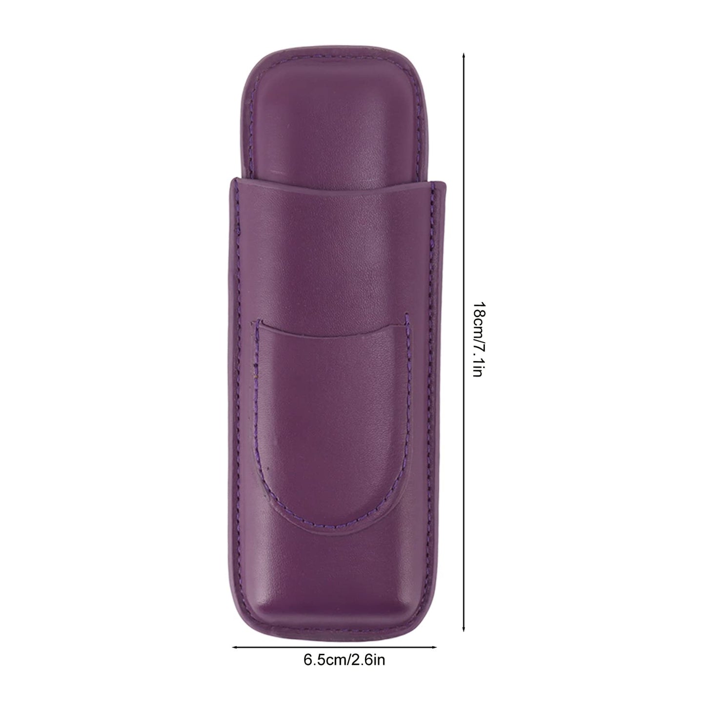 OEBUAFI 2 Finger Faux Leather Cigar Case, Premium Soft Touch Travel Holder with Front Pocket for Cutter, Elegant Sewing Technology Lightweight Durable Men (Purple)