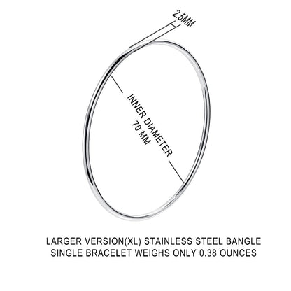 LinnaLove Fashion Shiny Thin Round Stainless Steel Bangle Bracelets for Women (1/3/5/8 Set)-Large-Silver-1 Set