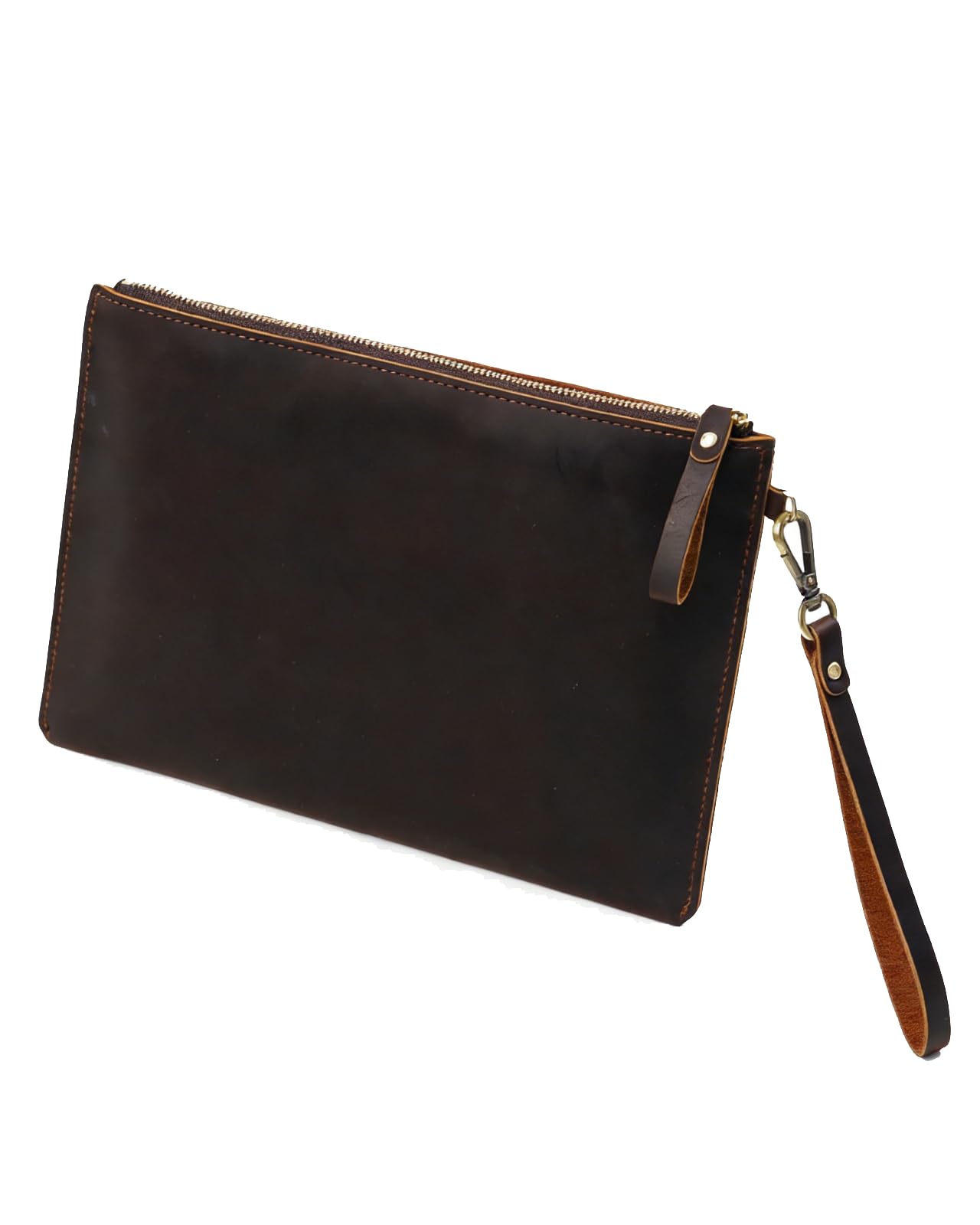 Inkfew Genuine Leather Wristlet for Women and Men, Leather Clutch Business Briefcase Tablet Sleeve Bag with Zip Closure