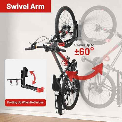 Bike Wall Mount Rack Adjustable & Foldable Garage Bike Rack with Swivel Design & 2 Storage Hooks, Fits 20"-29" Bikes, Holds Up to 77 lbs, Easy Install & Space-Saving Bike Storage 1 Pack