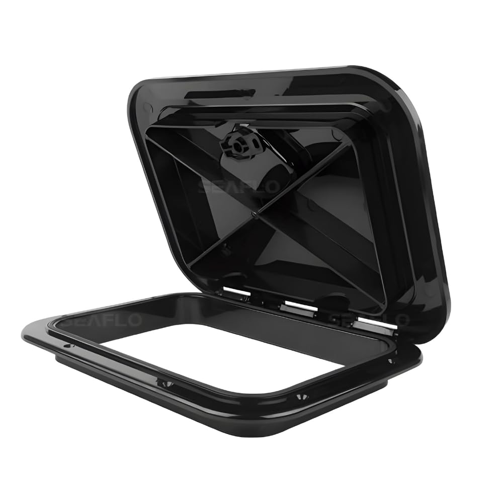 SEAFLO Marine Boat Deck Rectangular Access Hatch - 10.63" x 14.76" (270mm x 375mm) 180° Opening Lid, Non-Skid, Corrosion and UV Resistant, 4-Year Warranty! (Black, Standard)