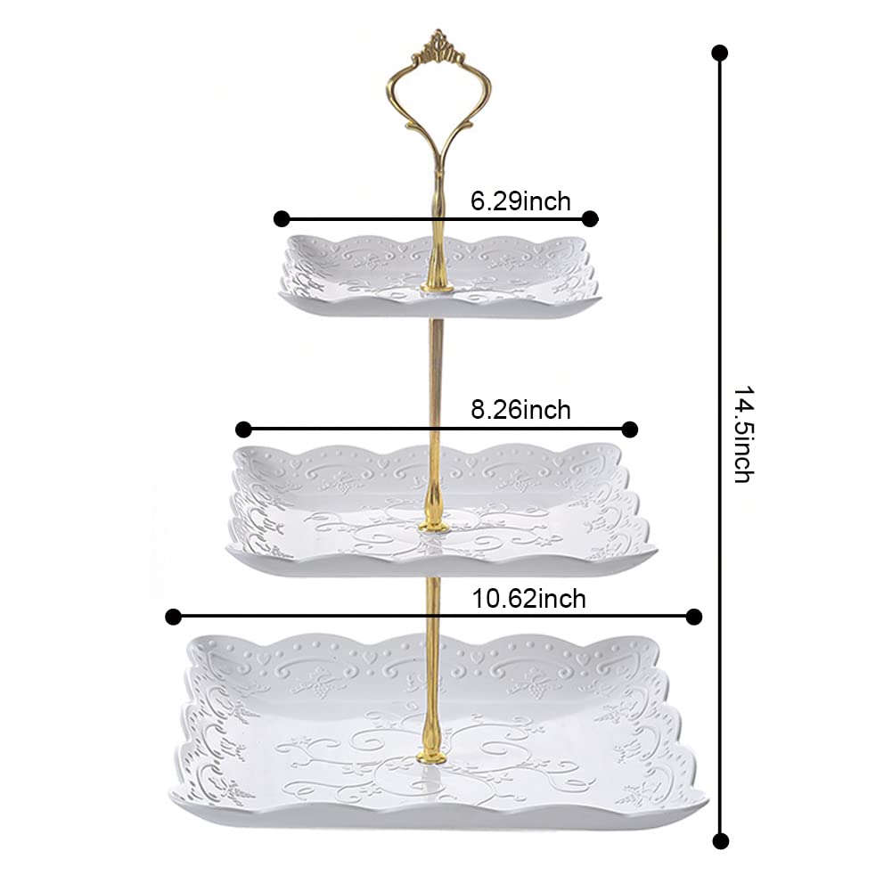 ShellKingdom 2 Pack Cupcake Stand, 3 Tier Serving Tray Cupcake Dessert Candy Fruit Display Holder for Wedding, Christmas, Baby Shower Birthday Tea Party (Square)