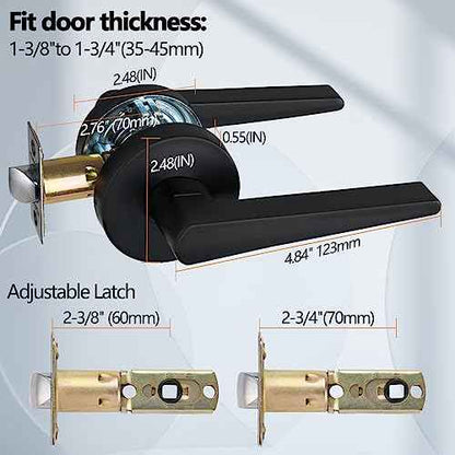 Solid Door Lever Handle with Key-Less for Hall & Closet Door Passage Round Non-Locking Lever Set - Matte Black, MD8820-DB-PS-5P