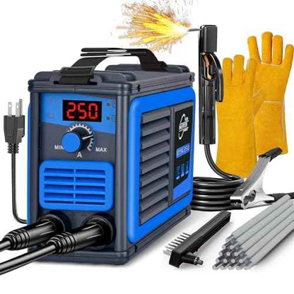Stick Welder,Portable Welder Machine 110V IGBT Digital Display LCD Upgraded MMA-250A Welding Machine,Hot Start Arc Force Anti-stick Mini Welde (Blue)