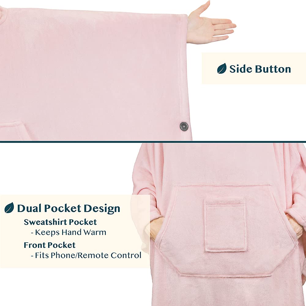 PAVILIA Sherpa Wearable Blanket Poncho Women Men, Oversized Hoodie Sweatshirt Poncho Blanket, Hooded Sweater Wrap Cape Neck Warmer, Fleece Soft Hug Sleep Pod Adult, Cozy Warm Gift Ideas Sister, Pink