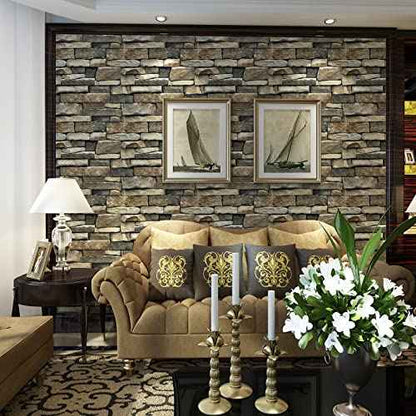 TUOKING Peel and Stick Stone Wallpaper Self-Adhesive Removable Wallpaper Home Decoration for Bedroom, Kitchen 17.7 in x 9.8 ft, Stone Brick