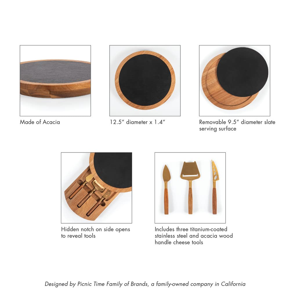 TOSCANA - a Picnic Time brand - Disney Nightmare Before Christmas Jack Insignia Cheese Board & Knife Set, Charcuterie Board, Serving Platter, (Acacia Wood & Slate Black with Gold Accents)